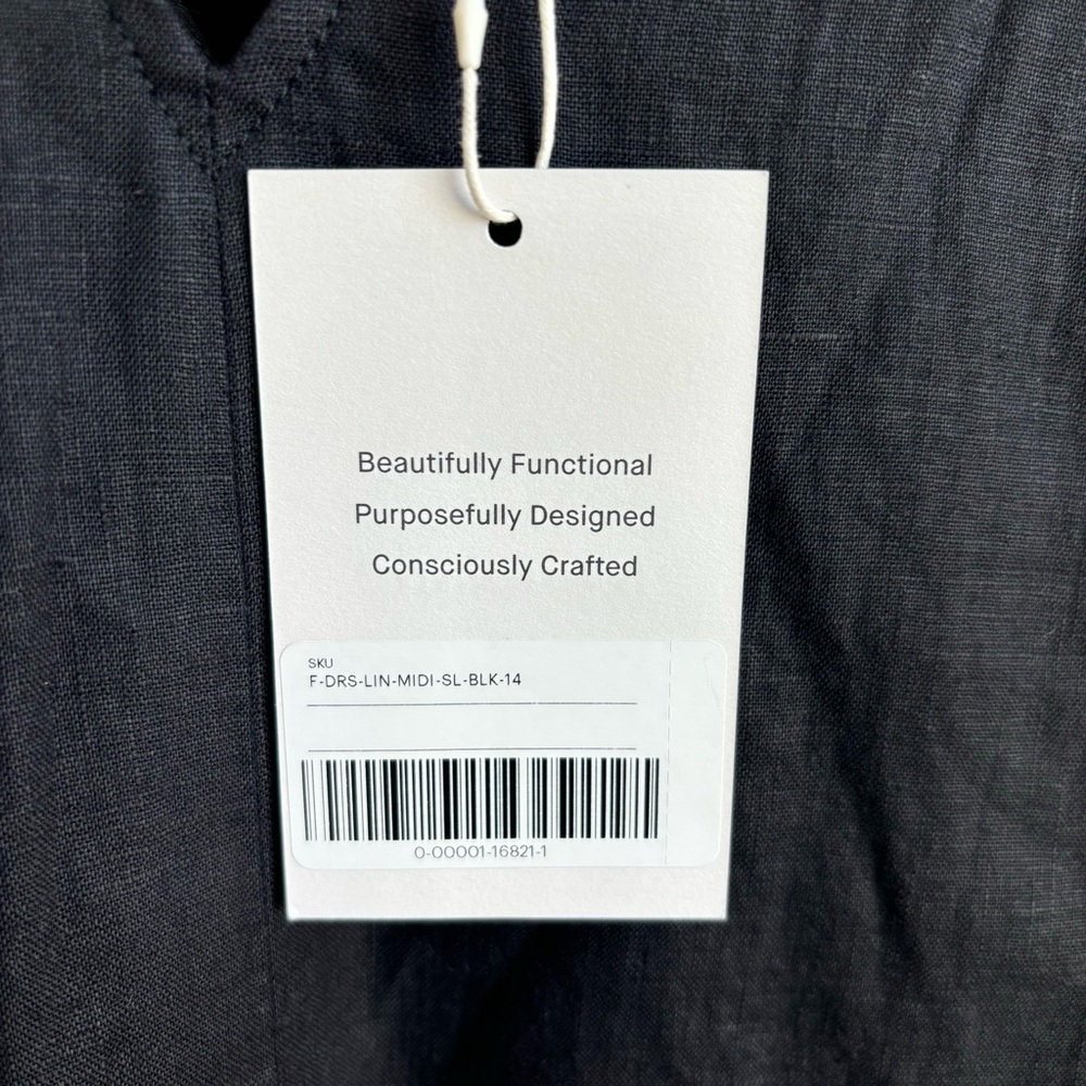 NWT Everlane The Linen V-Neck Midi Black Dress, Size 14 - Picture 16 of 16